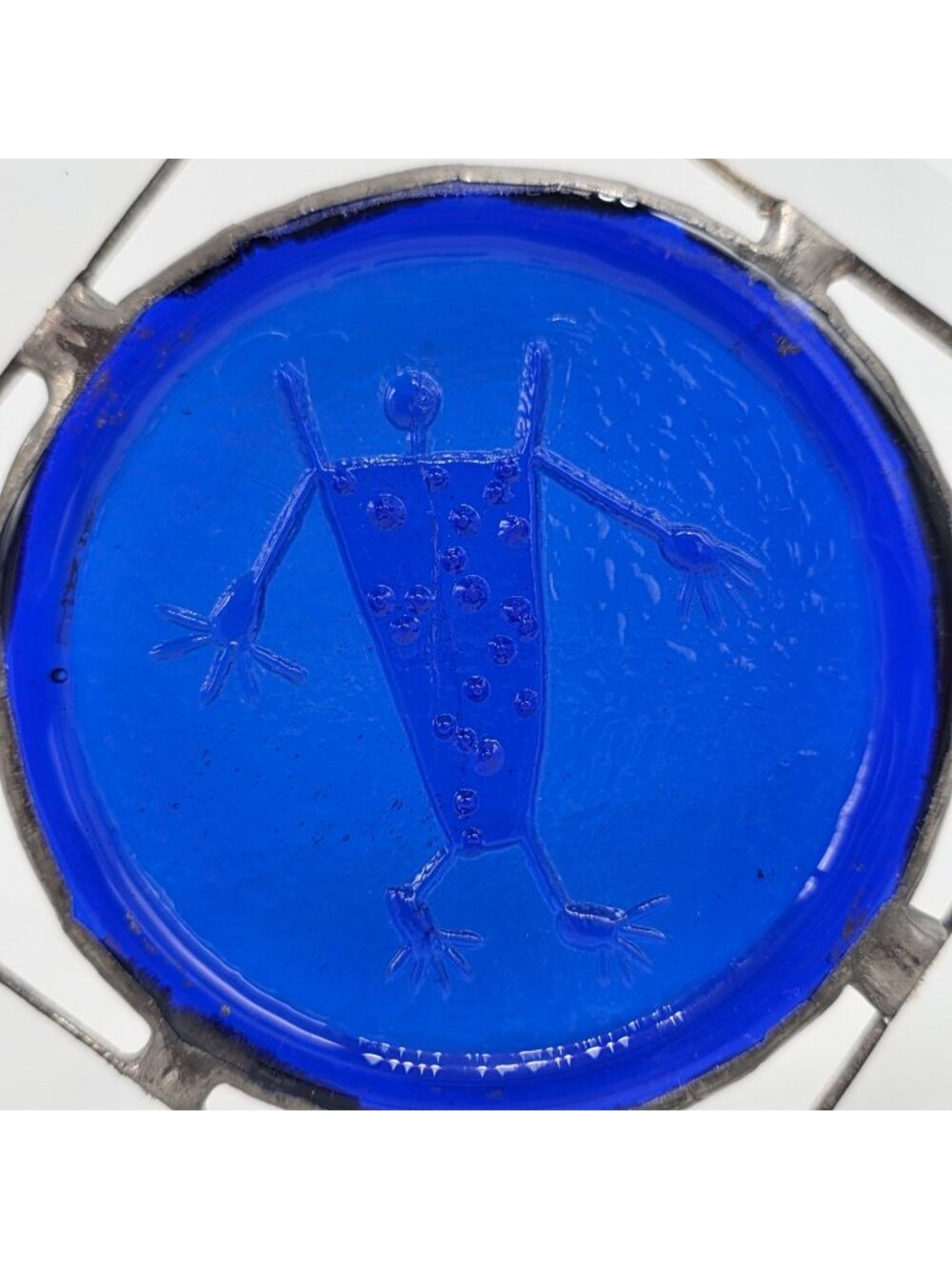 Stained Glass Diamond Panel Blue Center Engraved Abstract Figure Vintage